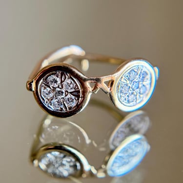 Fun Unusual Vintage 14K Gold & Platinum? Diamond Sunglasses Eyeglasses Ring Sz 7 