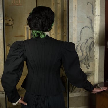 Antique Tailored Jacket - Late 1890s/Early 1900s Victorian to Edwardian Cusp Black Wool Cropped Coat with Exquisite Details 