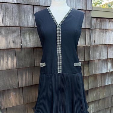 Vintage 70s black cocktail shirt dress chiffon ruffle skirt rhinestones Sz S 