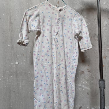 50s Cotton Baby Sleep Dress Diaper Pin and Flower Print Infant 1950s 