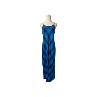 1980s Laura Ashley Blue Plaid Linen Slip Dress 