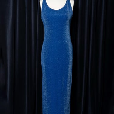 1980s Glittery Cobalt Blue Sheath Maxi Dress by All That Jazz 