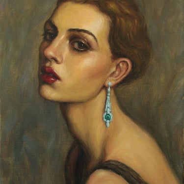 Art Deco Flapper Giclée Print: Girl with Emerald Earring by Pat Kelley 