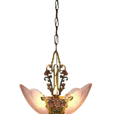Art Deco Pink Slip Shade 2 Light 