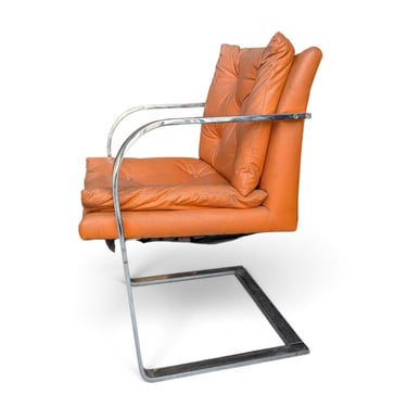 Vintage Steel Cantilever Lounge Chair with Orange Vinyl Cushions 