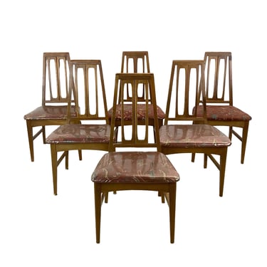 Vintage Dining Chairs | Solid Walnut Mid Century Modern Seating | Set of 6 High-Back Chairs 
