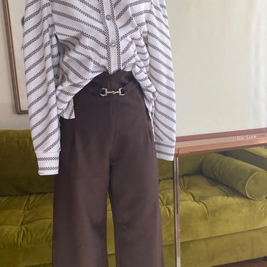 Vintage 70s Fall Long Sleeve Polyester Western Chevron Blouse Cuffed Sleeves; 70s Unisex Checkerboard Polyester Blouse with Dagger Collar L 