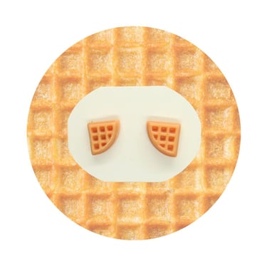 Tiny Waffles Stud Earrings - Cute Fake Breakfast Food Pierced Ear Jewelry 