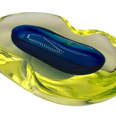 Rare MCM Biomorphic Murano Uranium Glass Bowl by Antonio Da Ros for Cenedese 