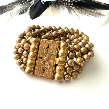Vintage Victorian Style Beaded Gold Brass Bracelet