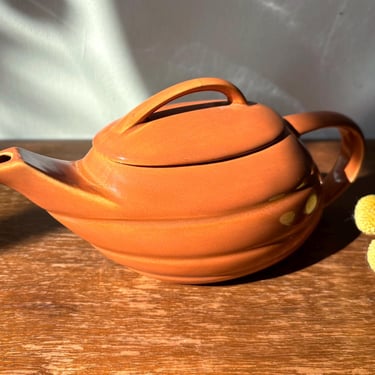 Vintage Bauer Pottery Aladdin Ring Teapot | MCM Burnt Orange Apricot Color USA Ceramic Beehive Ringware Tea Coffee Drink Serving Dinnerware 