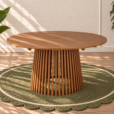 Vivian Slatted outdoor indoor Dining Table in Warm Teak 55 Inches