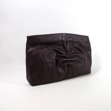 1980s Italian Leather Clutch with Ruching Vintage Handbag Burgundy Leather Purse Maroon Leather Handbag Red Wine Clutch Purse Made in Italy 