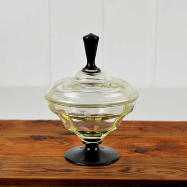 Art Deco lidded uranium glass jar 20s 30s cut vintage design hyalith glass black glass candy dish sugar bowl decoration 