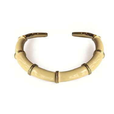 Vintage Les Bernard Collar Necklace Enamel and Gold Bamboo Design, Choker Necklace / Small 