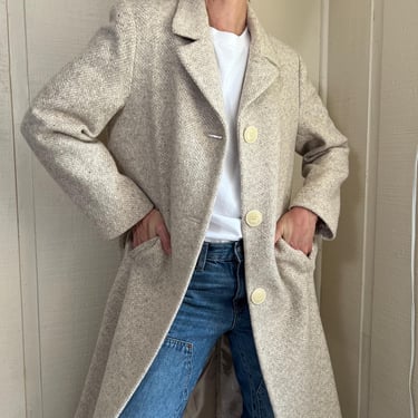 Vtg Long Wool Coat, Vintage Woven White Wool Evening Coat, Single Breasted Soft Wool Long Coat, Winter Jacket 