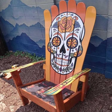 Mexican Sugar Skull/ Day of the Dead Ski Chair, Hand painted, Adirondack chair, sugar skulls, custom chair, deck chairs, patio chair, 