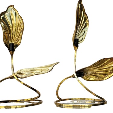 Mid Century Modern Italian Gold Double Leaf Table Lamps by Bottega Gadda – Pair