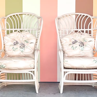 Pair of Ficks Reed Rattan Wing Back Chairs