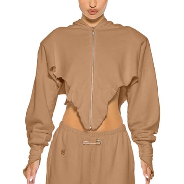 V CUT ZIP-UP HOODIE IN CLAY TERRY