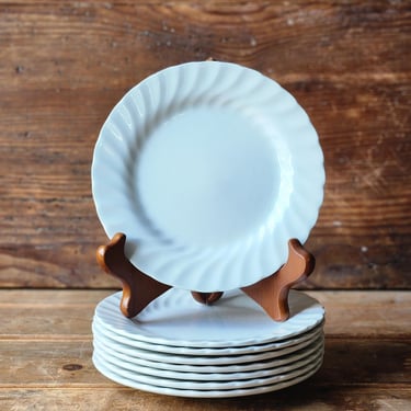 Johnson Bros Regency bread or dessert plates white ironstone with fluted swirl border Made in England set of eight 