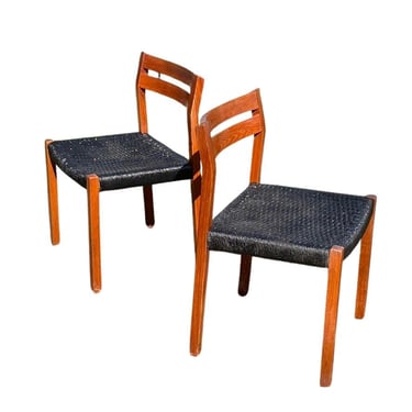 Pair of Arne Hovmand-Olsen Model #401 Dining Chairs for J.L. Møller, Denmark - Painted Seats 