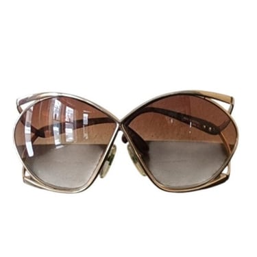 Vintage 70s 80s Christian Dior 2056 Butterfly Sunglasses Gold Frame 