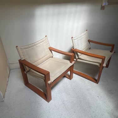 Pair of Borje Jensen Safari Chairs by Bernstorffsminde Møbelfabrik   /  Vintage Mid Century Danish 