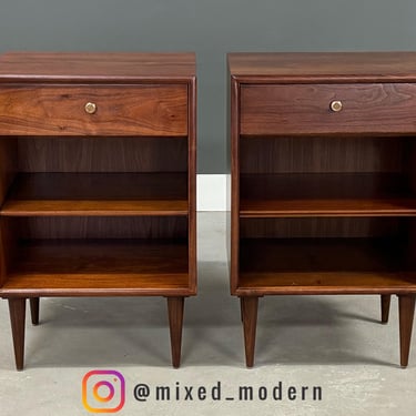 Refinished Kipp Stewart Declaration Walnut Nightstands - A Pair 