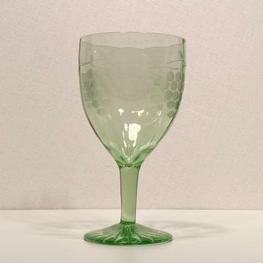 Uranium Glass Etched Grape Pattern Goblet - UV Glow 