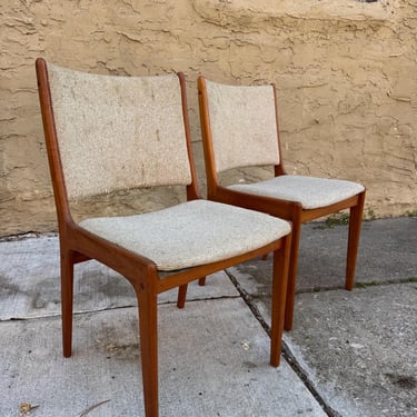 Mid Century Teak Dining Chairs: Danish Modern Wool Upholstery - set of 2 