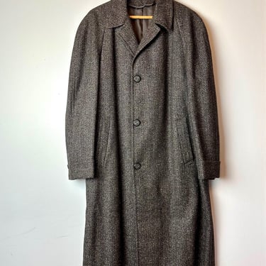 Vintage 50’s Men’s Wool overcoat~ Grey fleck textured long woolen dressy coats Size Medium 