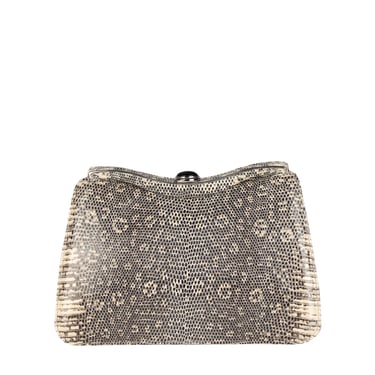 Juidth Leiber Vintage Grey and Beige Ring Lizard Skin Convertible Clutch Bag