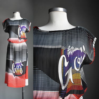Vintage 1980s La Moda Goji Dress / Vintage Striped Abstract Dress / Vintage 80s Cocktail Dress / Vintage 80s Dress Small / Chic Vintage 