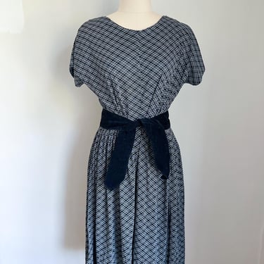 Vintage 1950s Black & Gray Check Dress / M 