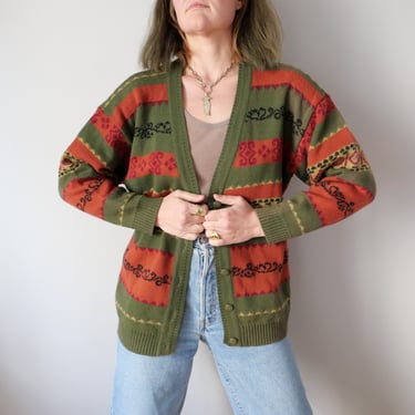 Vintage Fair Isle Cardigan: Lana Blend Cozy Cottagecore Style (Size M) 