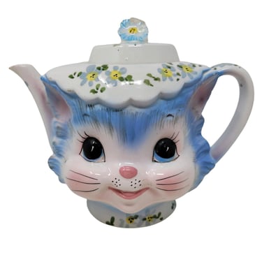 Vintage Lefton Miss Priss Kitty 4 Cup Teapot Cat Kitschy Anthropomorphic Rare 
