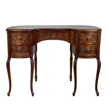 Vintage French Mahogany Carved Kidney Writing Vanity Desk