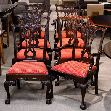 Set of 8 Stickley Mahogany Chippendale Style Dining Chairs