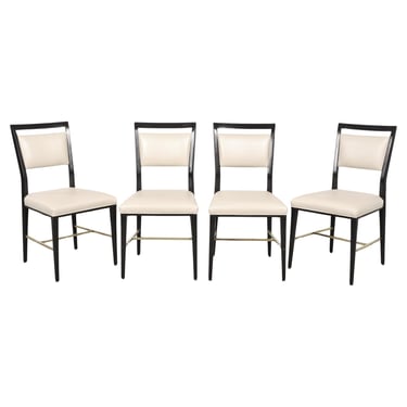 Set of Four Paul McCobb "Irwin" Mahogany Brass Dining Chairs