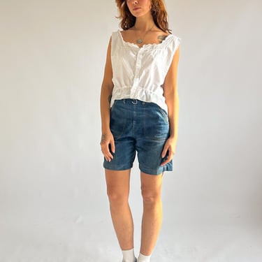 Antique Edwardian French corset cover / white cotton sleeveless blouse / cottagecore / prairie 