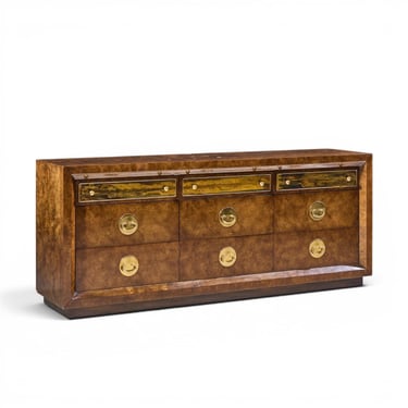 Bernhard Rohne for Mastercraft Mid Century Burlwood and Acid Etched Brass Dresser - mcm 