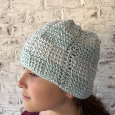 BNWOT Girls Handmade Cotton Crochet Pastel Blue Boho Beanie Hat Kids OSFA 6-16 