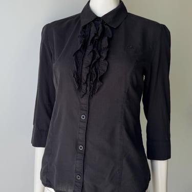 Courrèges Black Ruffled Button Up Top XS/S 