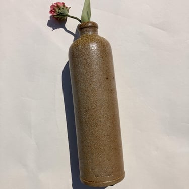 Vintage Salt-glazed Stoneware Brown Ceramic Bottle / Stamped Campos Filhos Pottery / Aveiro Portugal 