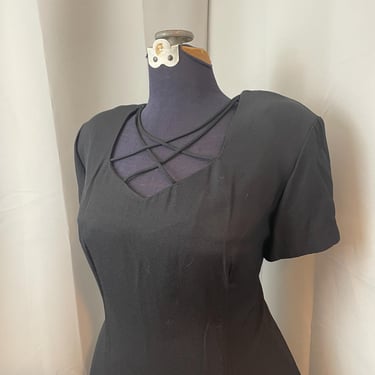 Cage Halter Mini Little Black Dress 1980s Vintage Grunge Goth Pentagram 18 L XL 