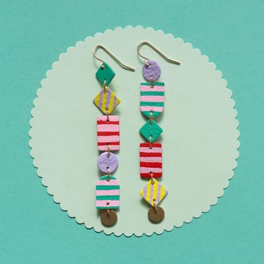 Jumble Striped Multicolor Earrings 2.0- Made from Leather Scraps 