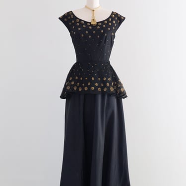 Rare Early Ceil Chapman 1940's Evening Dress With Gold Sequins As Is / S