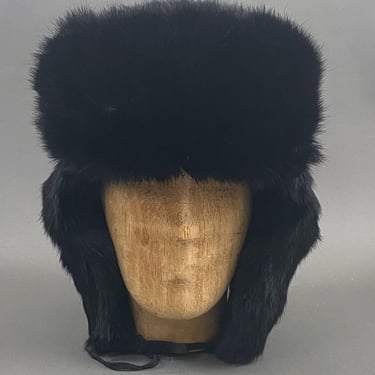 Vintage Soviet Russian Ushanka Hat Real Fur Black Size 59 