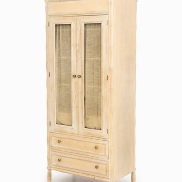 Vintage Distressed Faux Bamboo Armoire